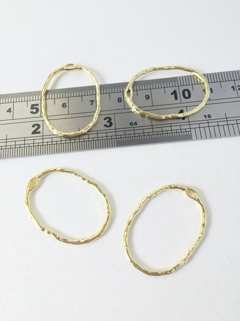 6 x Gold Plated Textured Oval Connectors, 30x22mm (1502)