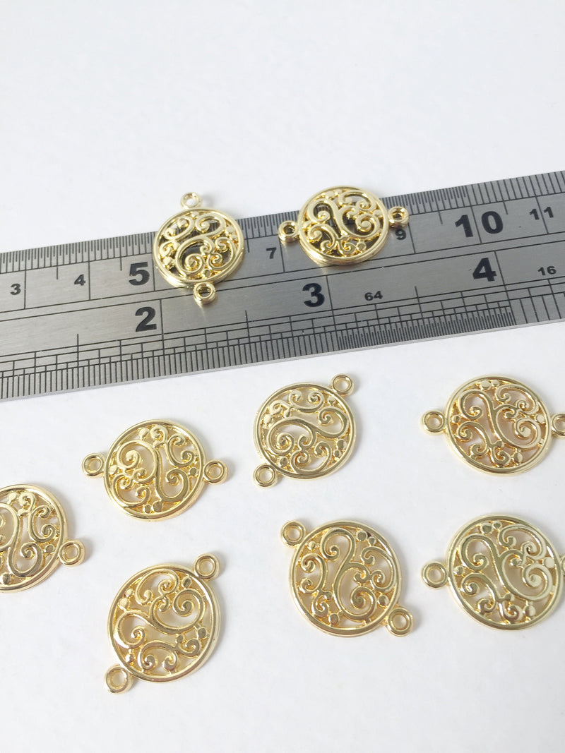 8 x Ornate Gold Plated Round Swirls Earring Connectors, 20x14mm (0184)