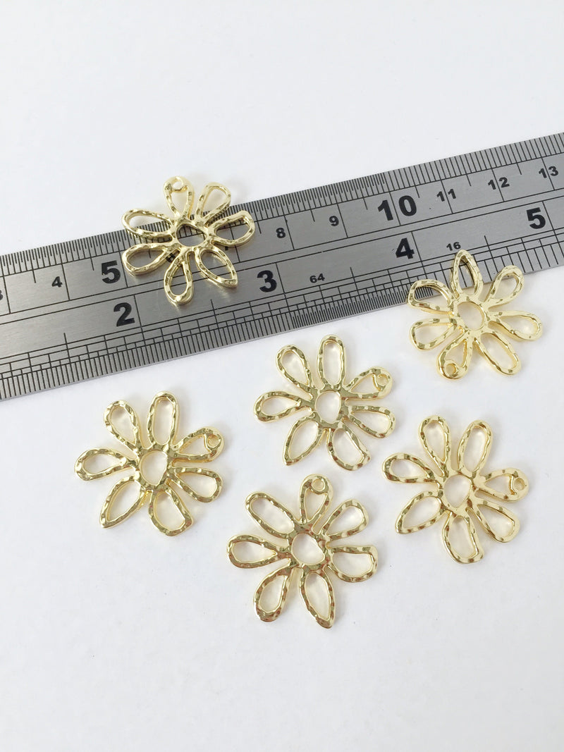 4 x Textured Gold Open Back Flower Bezel Pendants, 25mm (1504)