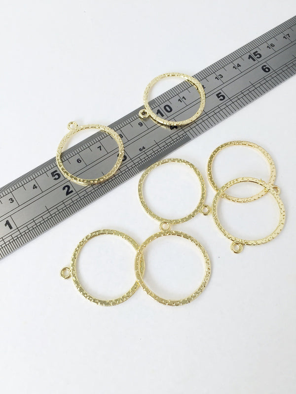 4 x Gold Plated Round Textured Open Back Bezel Pendants, 30x28mm (1508)