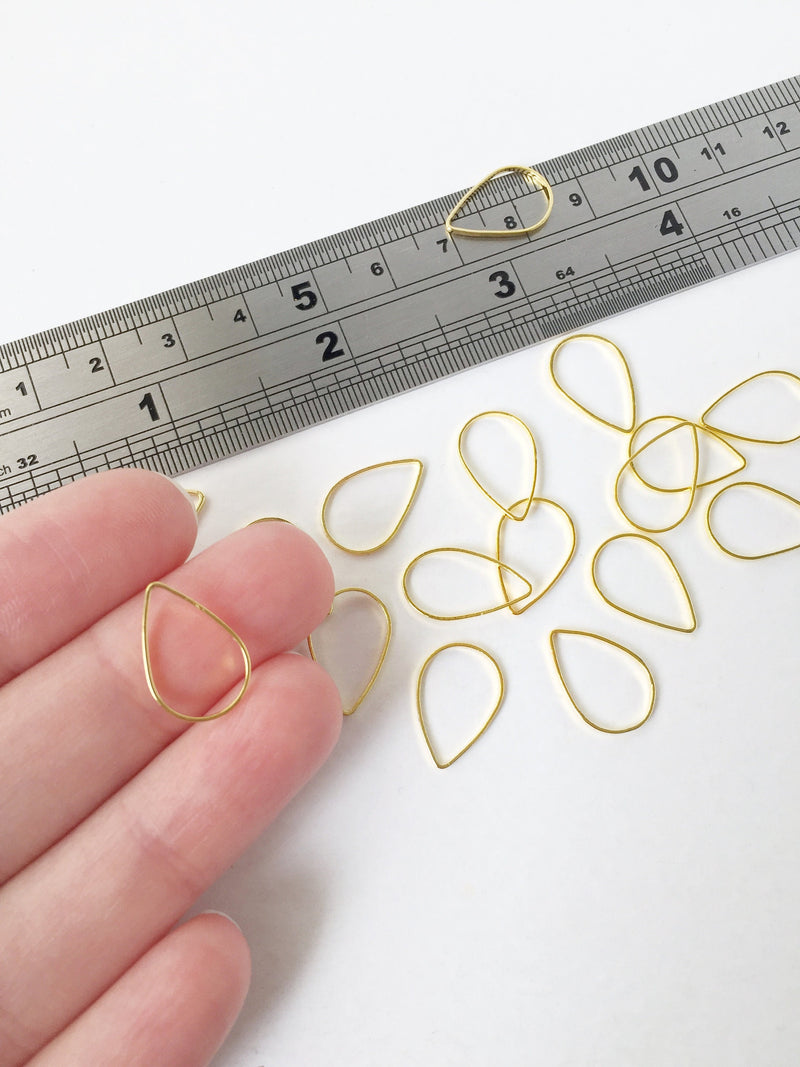 10 x Gold Plated Teardrop Connectors, 16x11mm Drop Linking Rings (1507)