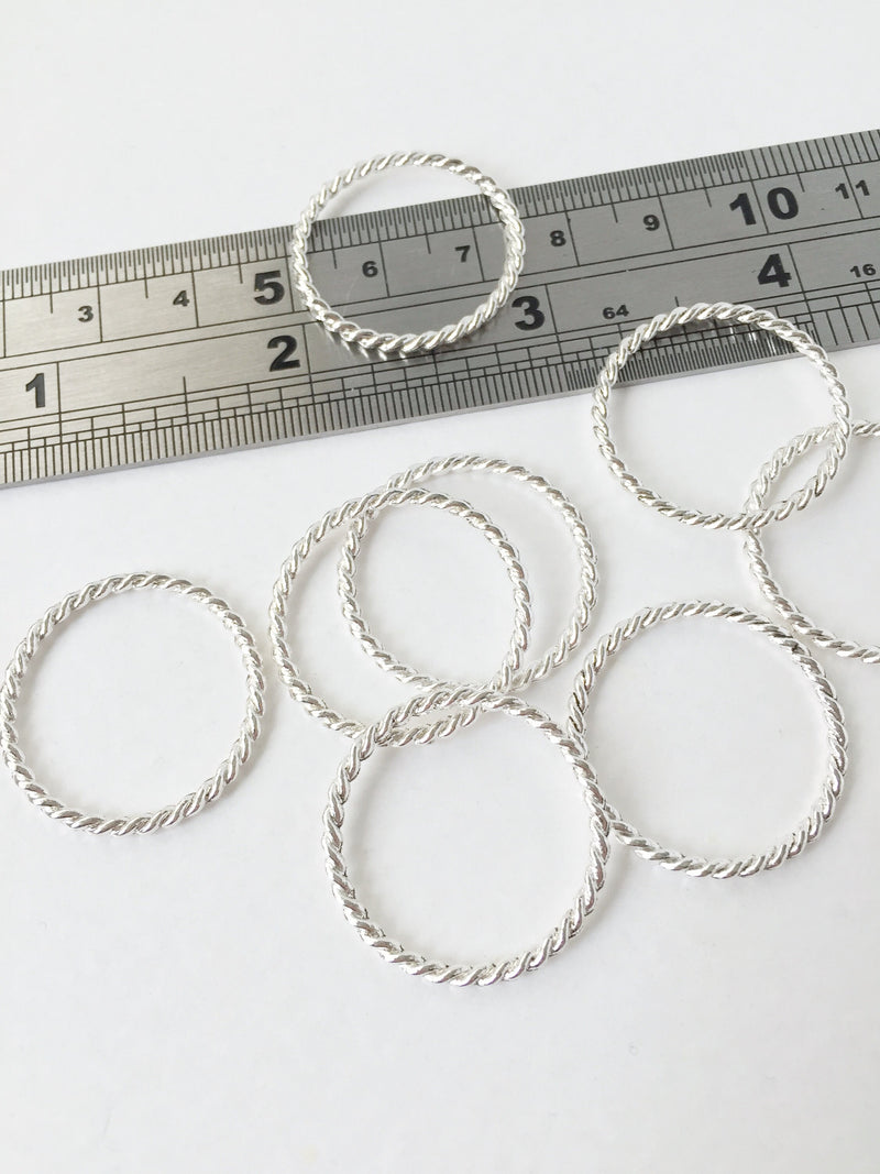 10 x Silver Plated Twisted Round Linking Rings, 25mm (3087)