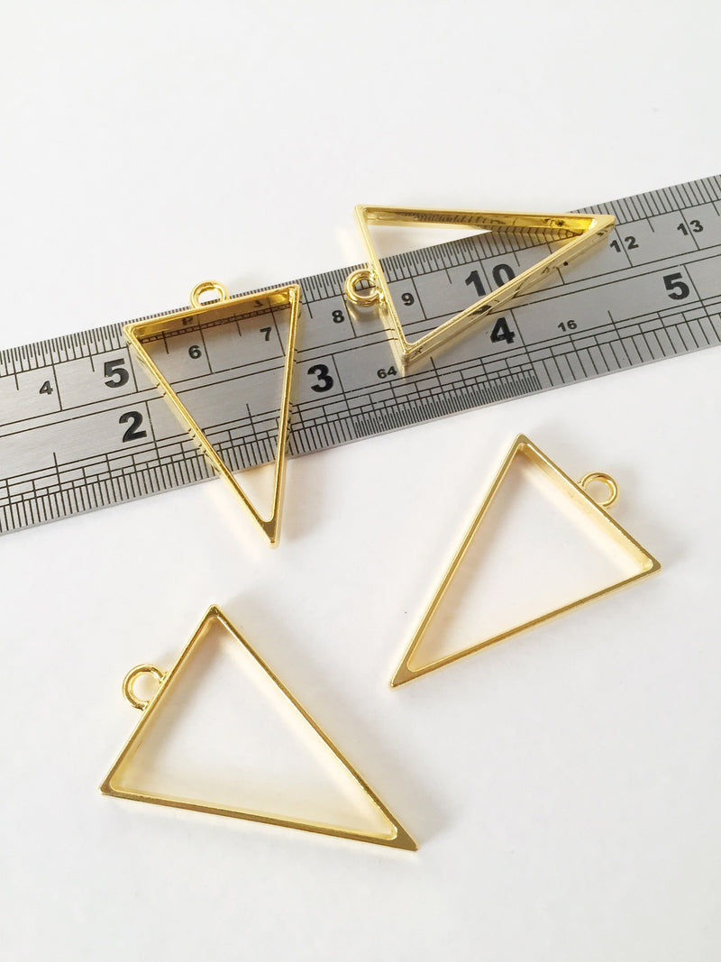 2 x Gold Triangle Open Back Bezel Pendants, 25x39mm (1495)