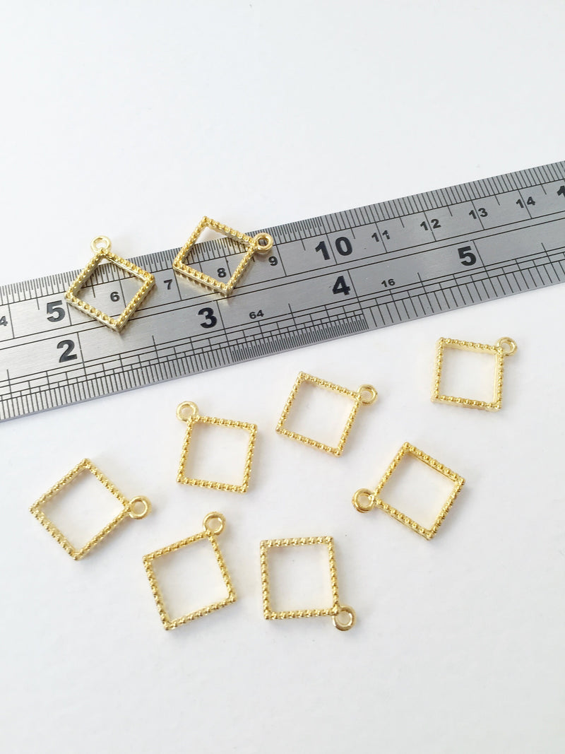 6 x Gold Rhombus Open Back Bezel Pendants, 19x17mm (0988)