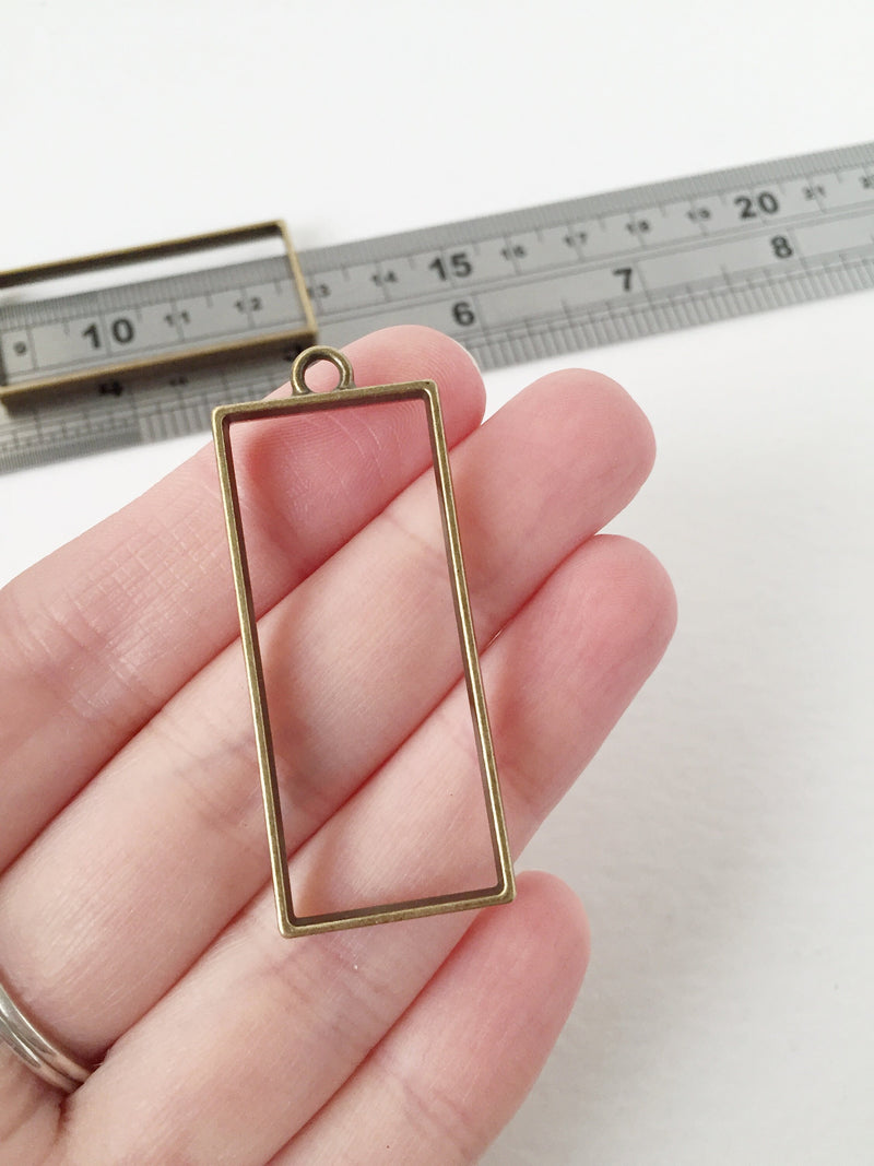 2 x Large Bronze Rectangle Open Bezel Pendants, 49x20mm (2468)