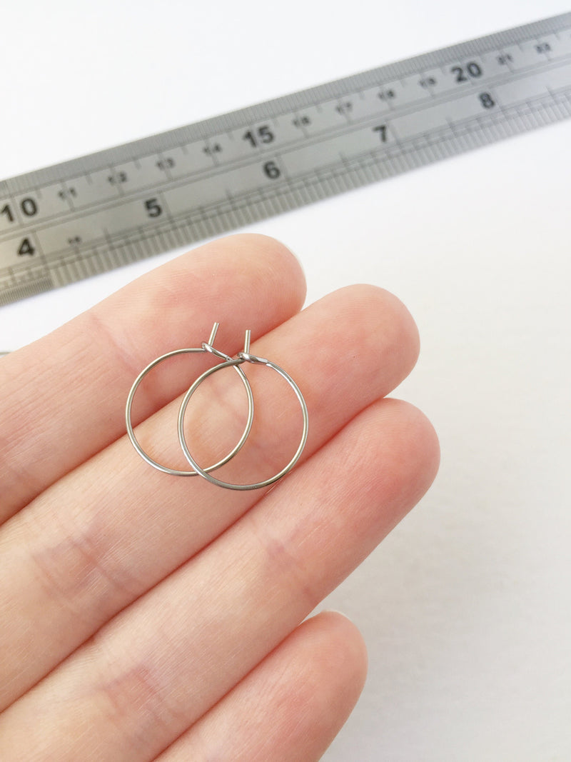 100 x 15mm Stainless Steel Hoop Earring Wire Beadable Earring Hoops, 15mm (3114,3115)