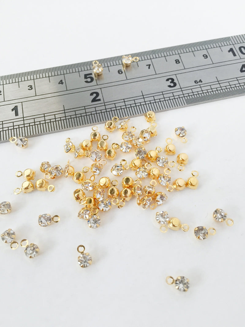 20 x Tiny 18K Gold Plated Crystal Charms, 3x5mm (1045)