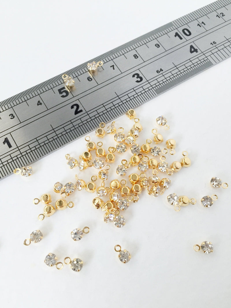 20 x Tiny 18K Gold Plated Crystal Charms, 3x5mm (1045)