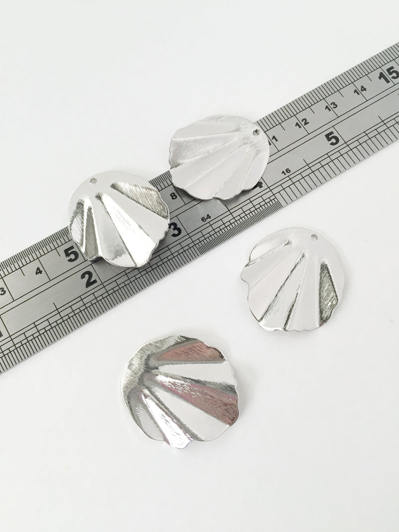 2 x Large Platinum Plated Textured Shell Pendants, 30x26mm (1033)