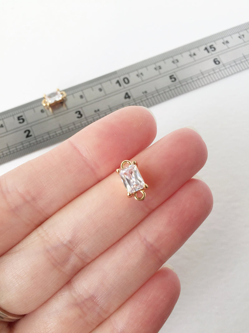 2 x 24K Gold Plated Faceted Pink Glass Rectangle Connectors, 12x6mm (1440)