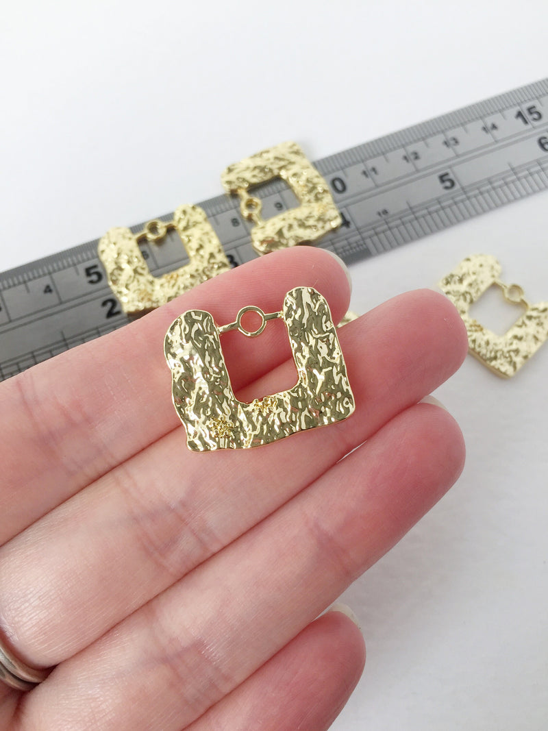 2 x Textured Gold Rectangle Charms, 24x21mm (0166)