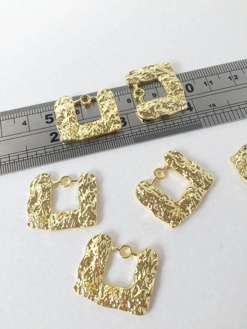 2 x Textured Gold Rectangle Charms, 24x21mm (0166)