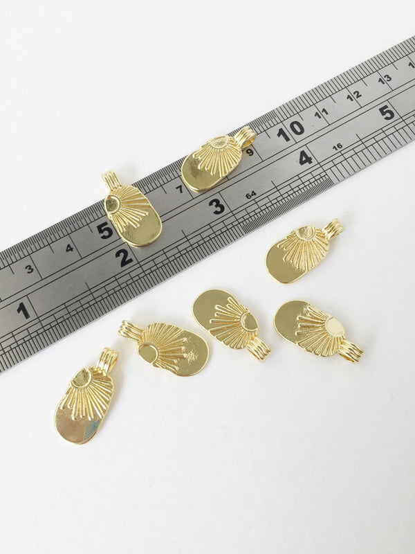 1 x 18K Gold Plated Brass Sun Charms, 21x10.5mm Sun Pendants (1447)