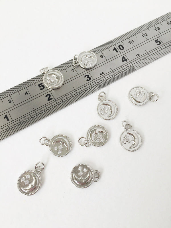 2 x Real Platinum Plated Brass Moon and Stars Charms, 15x12mm (1445)