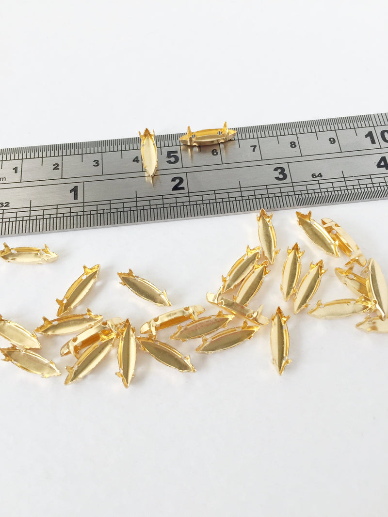 24 x 4x15mm Gold Tone Brass Navette Sew-on Setting (1864)