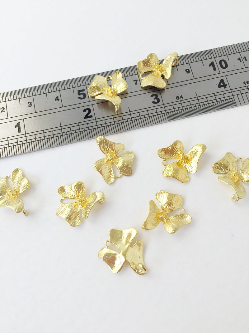 2 x Gold Tone Orchid Flower Connectors, 17x15mm (1460)