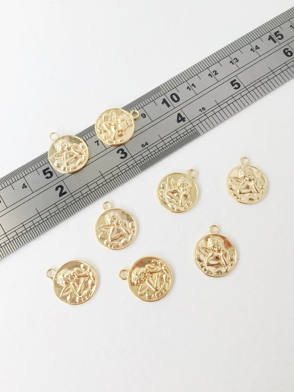 1 x 18K Gold Plated Round Cherub Charm, 18x15mm (1463)