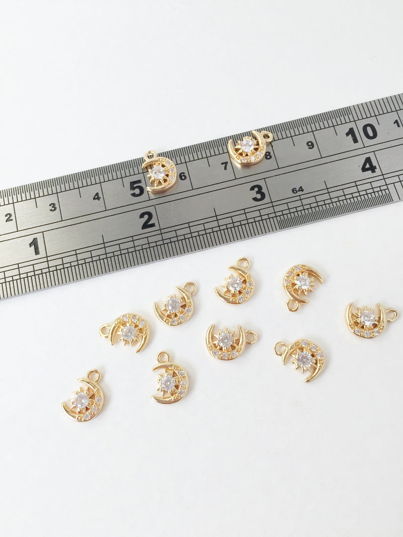 2 x 24K Gold Plated Moon and Stars Charms, 11x7.5mm (1418)