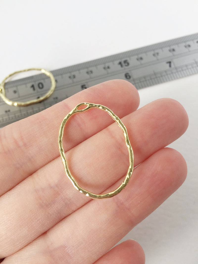 6 x Gold Plated Textured Oval Connectors, 30x22mm (1502)