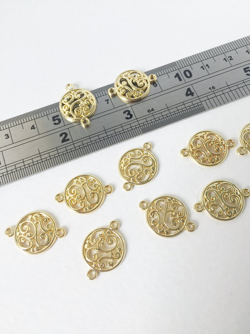 8 x Ornate Gold Plated Round Swirls Earring Connectors, 20x14mm (0184)