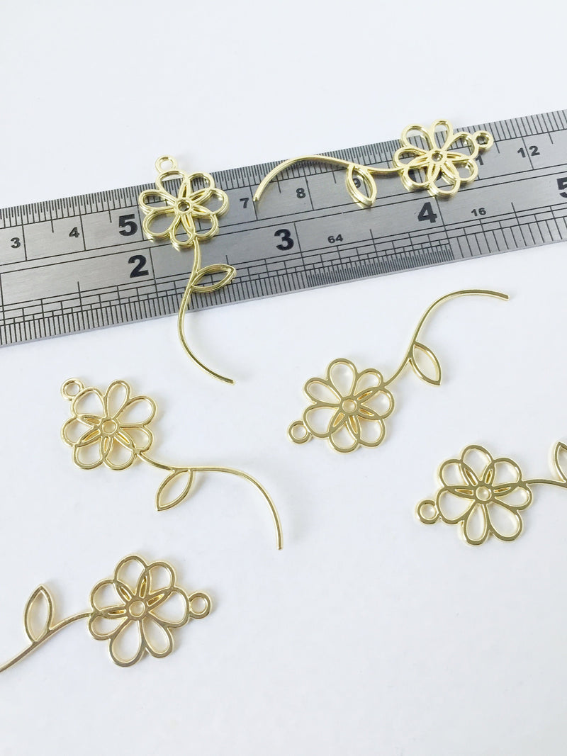 4 x Gold Tone Flower Silhouette Charms, 45x16mm (0972)