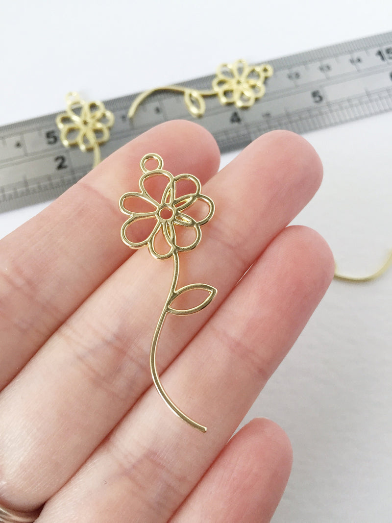 4 x Gold Tone Flower Silhouette Charms, 45x16mm (0972)