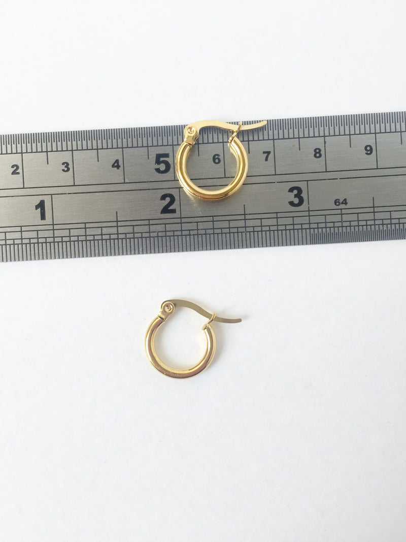 1 pair x Gold Plated Stainless Steel Creole Earring Hoops Blanks, 15mm (0770)