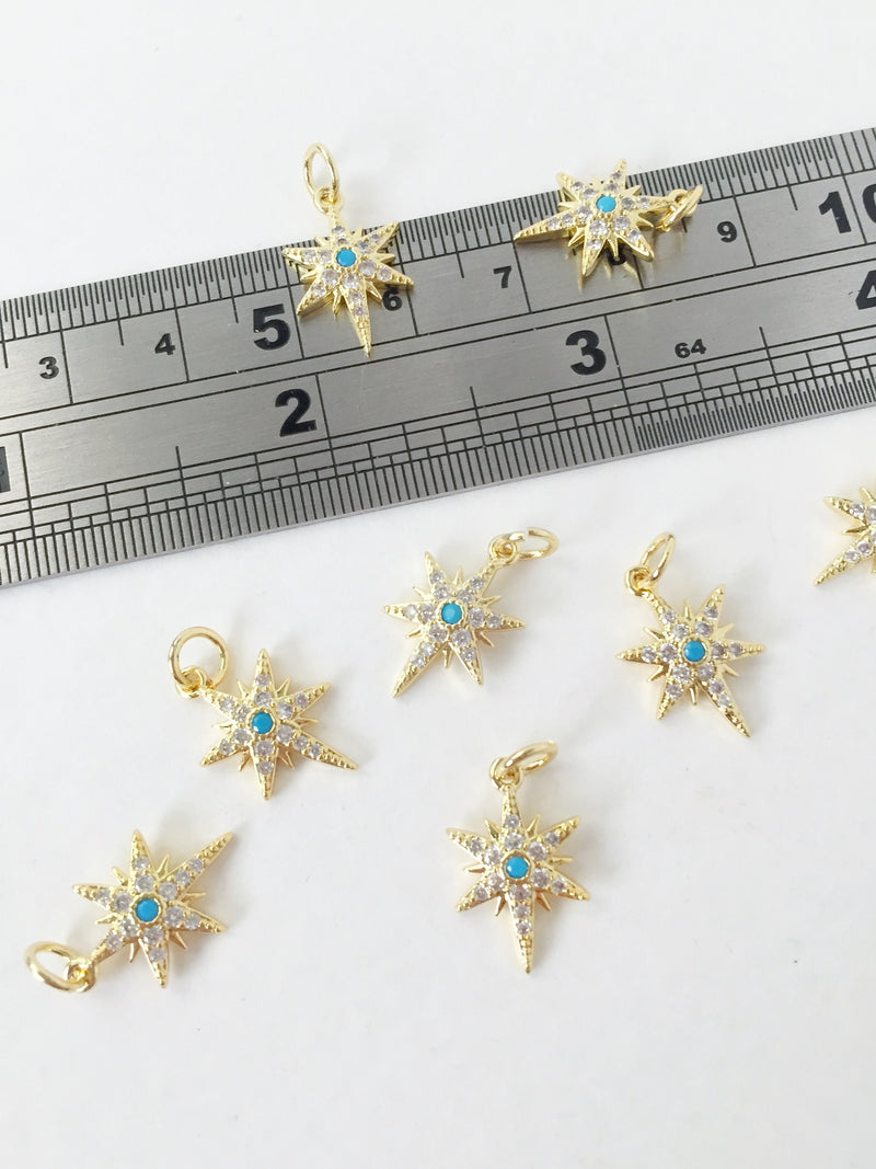 1 x 18K Gold Plated Star Pendants with Turquoise Cubic Zirconia, 16.5x11mm (0483)