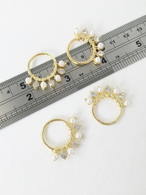 2 x Gold Plated Pearl and Crystal Hoop Pendants, 24x28mm (0490)