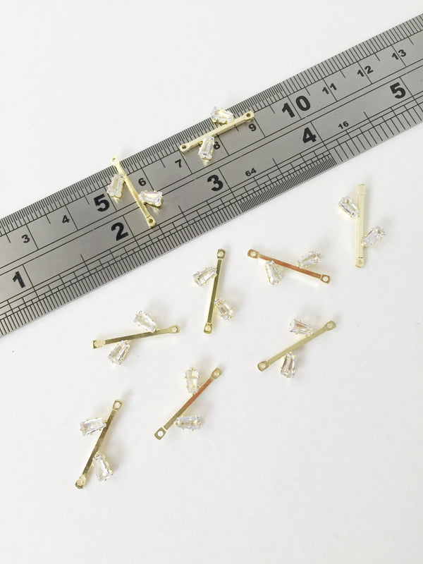 2 x Light Gold Plated Cubic Zirconia Leaf Bar Connectors, 20x11mm (0495)