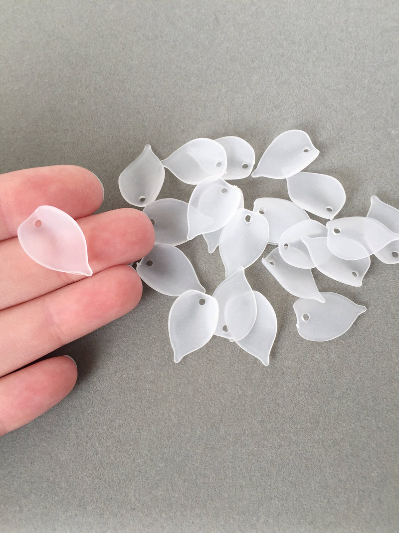 40 x Frosted White Acrylic Lucite Leaf Charms, 21x14mm