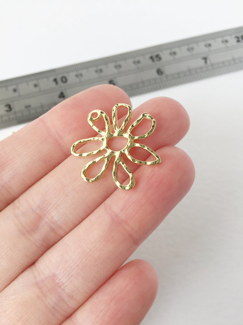 4 x Textured Gold Open Back Flower Bezel Pendants, 25mm (1504)