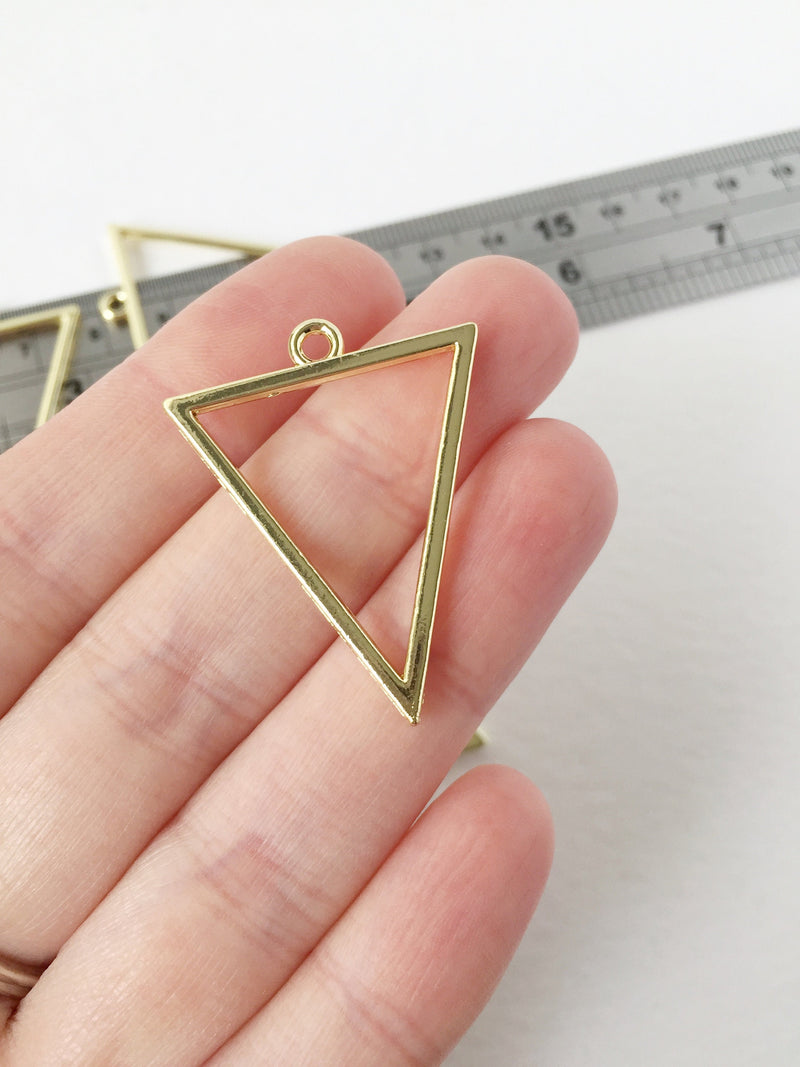 4 x Gold Open Back Triangle Bezel Pendants, 28x35mm (1493)