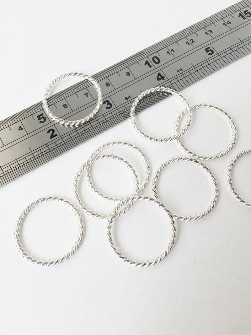 10 x Silver Plated Twisted Round Linking Rings, 25mm (3087)