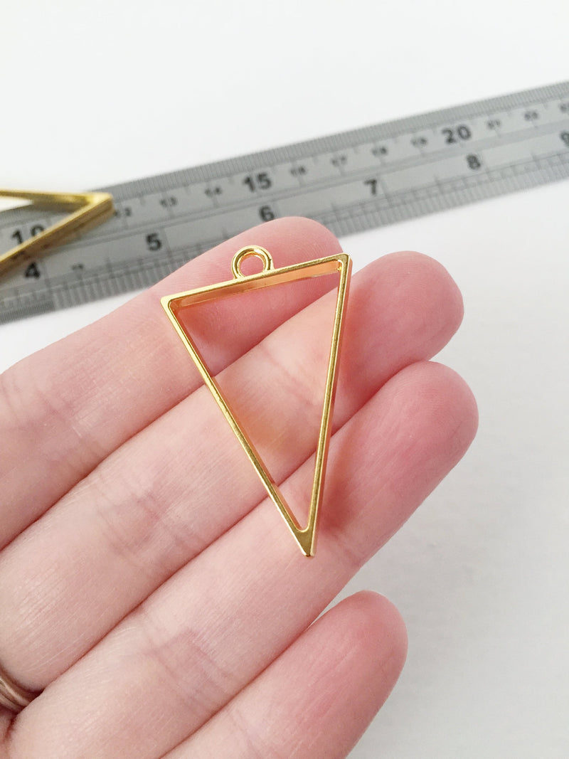 2 x Gold Triangle Open Back Bezel Pendants, 25x39mm (1495)