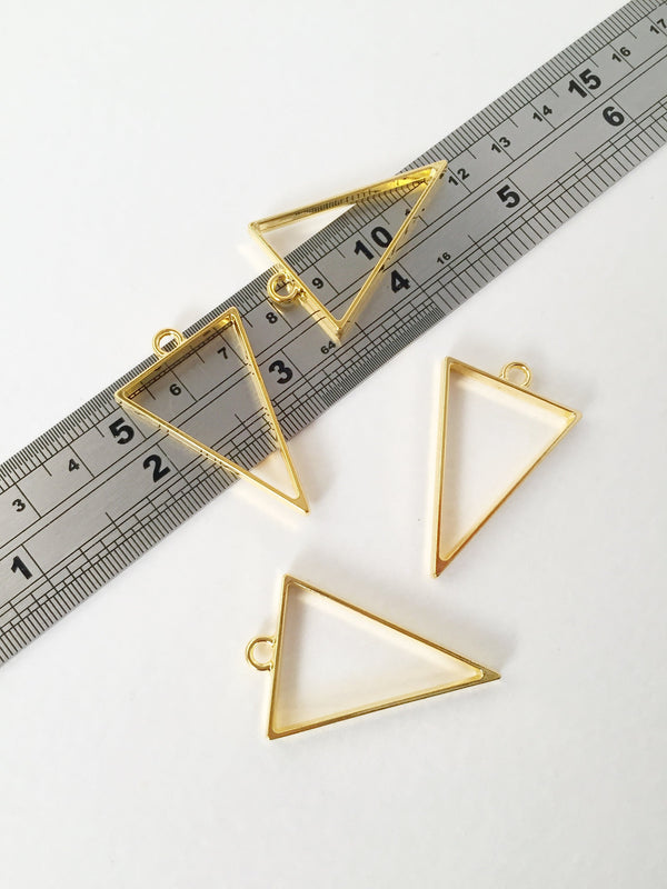 2 x Gold Triangle Open Back Bezel Pendants, 25x39mm (1495)