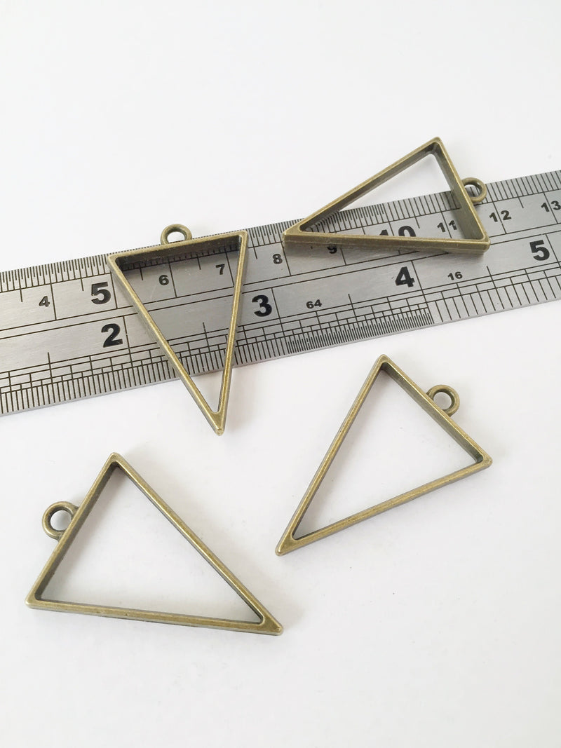 2 x Bronze Triangle Open Back Bezel Pendants, 25x39mm (1496)