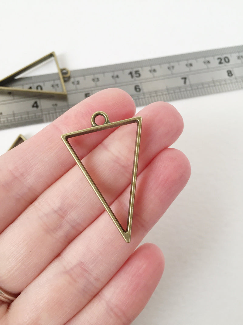 2 x Bronze Triangle Open Back Bezel Pendants, 25x39mm (1496)