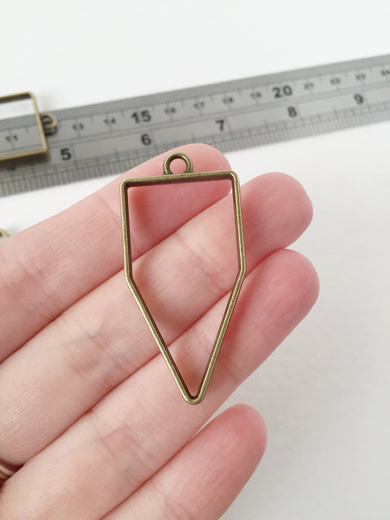 2 x Bronze Pentagon Open Back Bezel Pendants, 21x45mm (1486)