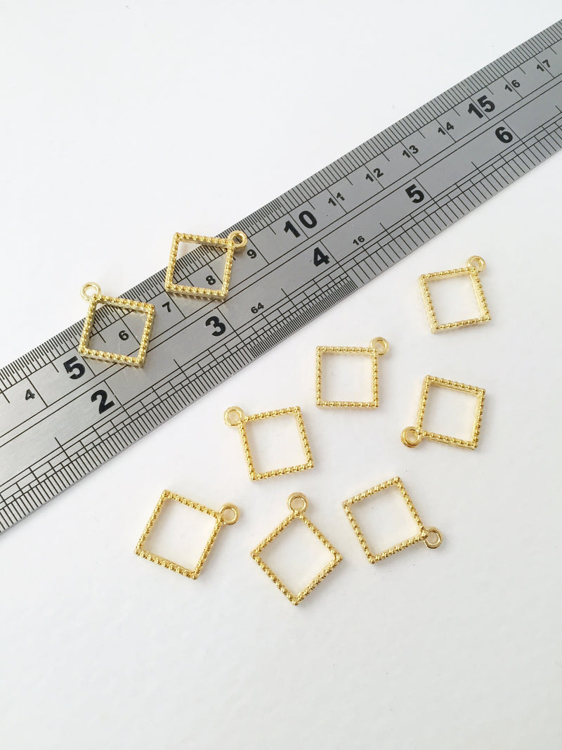 6 x Gold Rhombus Open Back Bezel Pendants, 19x17mm (0988)