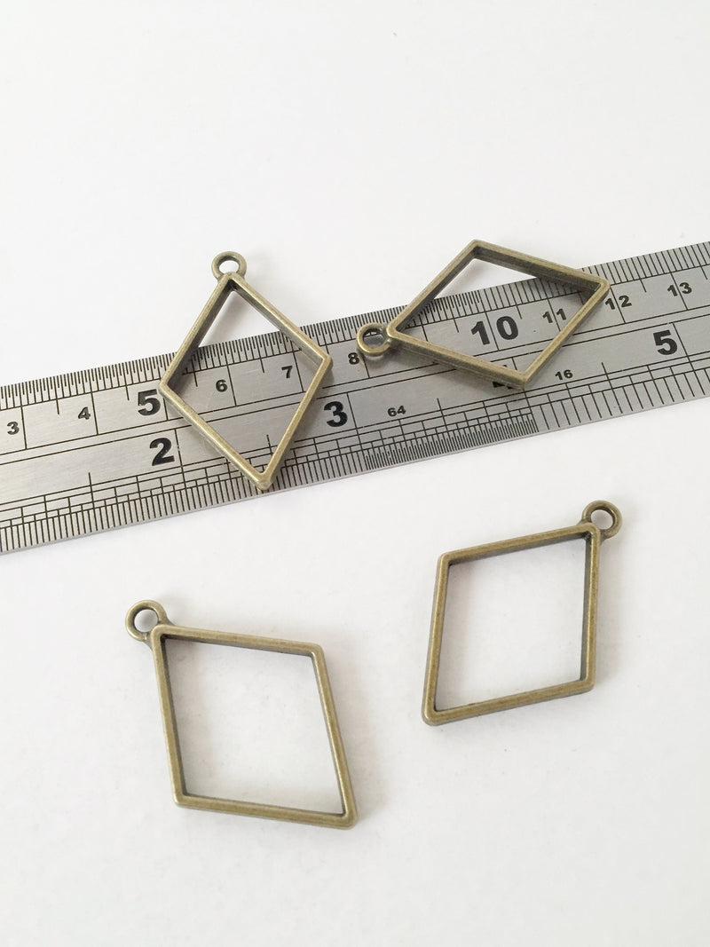 2 x Bronze Rhombus Open Back Bezel Pendants, 26x39mm (1490)