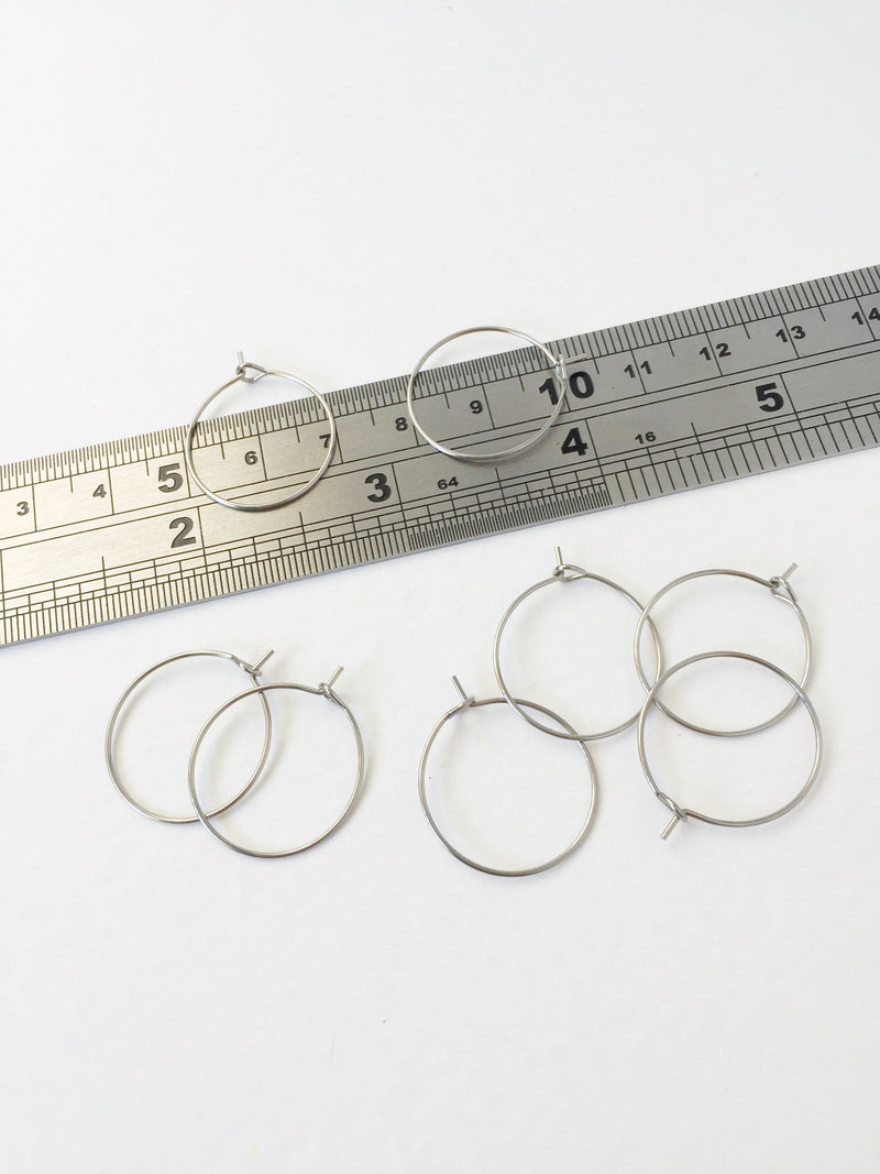 100 x 15mm Stainless Steel Hoop Earring Wire Beadable Earring Hoops, 15mm (3114,3115)