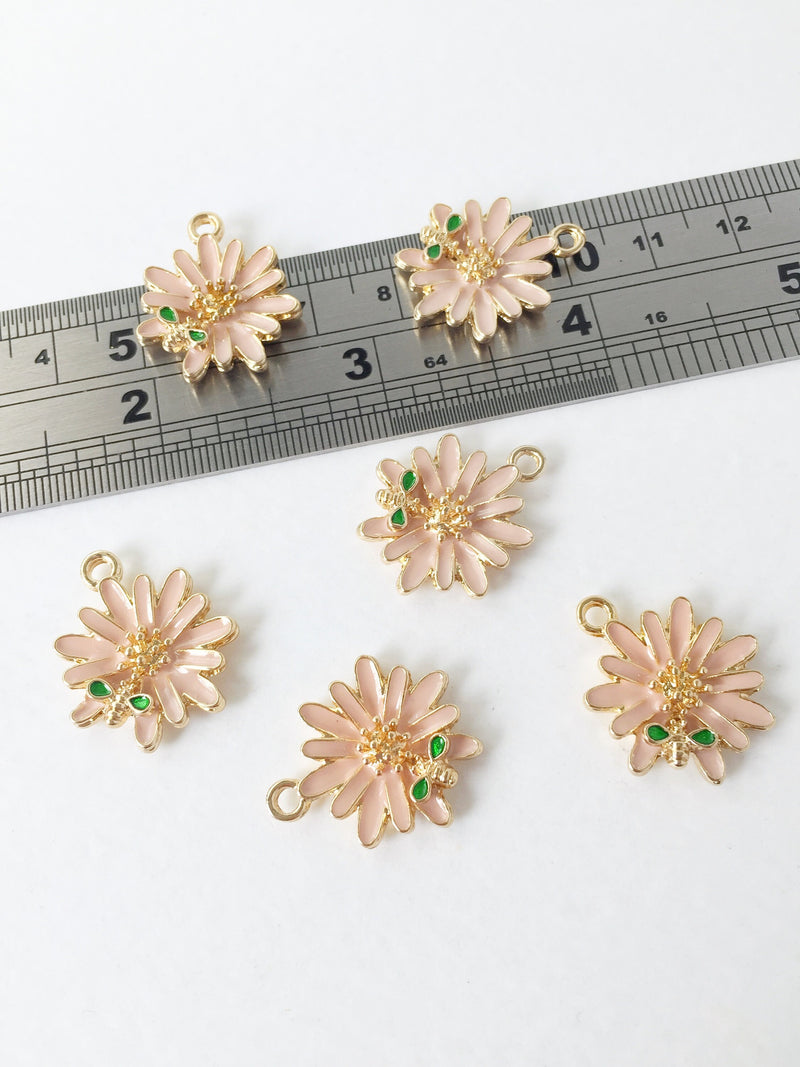 4 x Nude Pink Enamel Daisy and Bee Charms, 22x19mm (0775P)