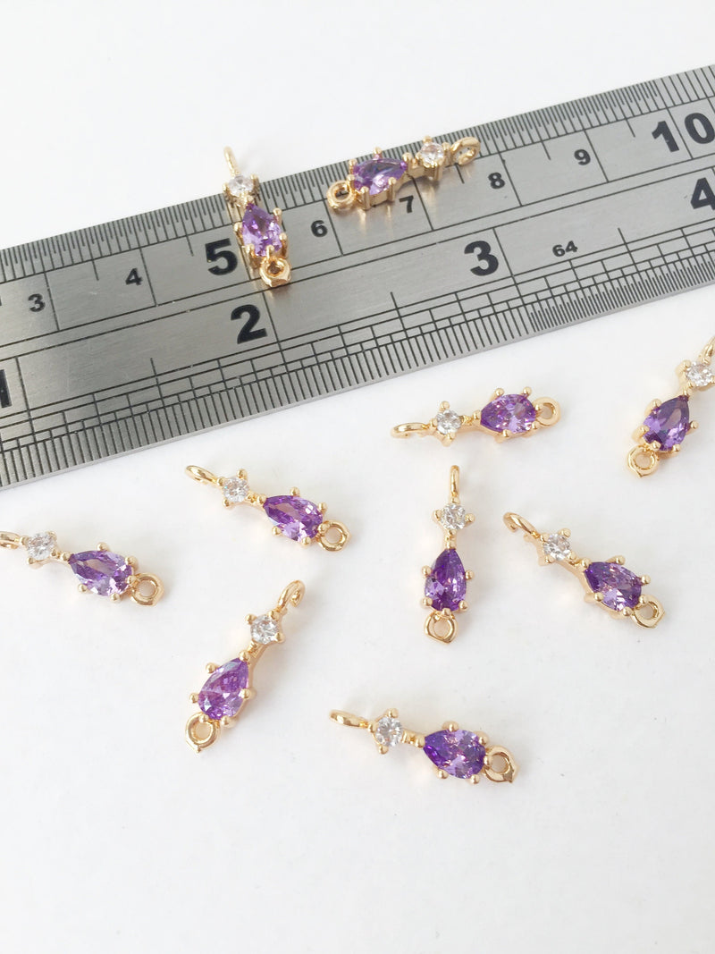 2 x 24K Gold Plated Purple Cubic Zirconia Links, 17.5x5mm (1126)