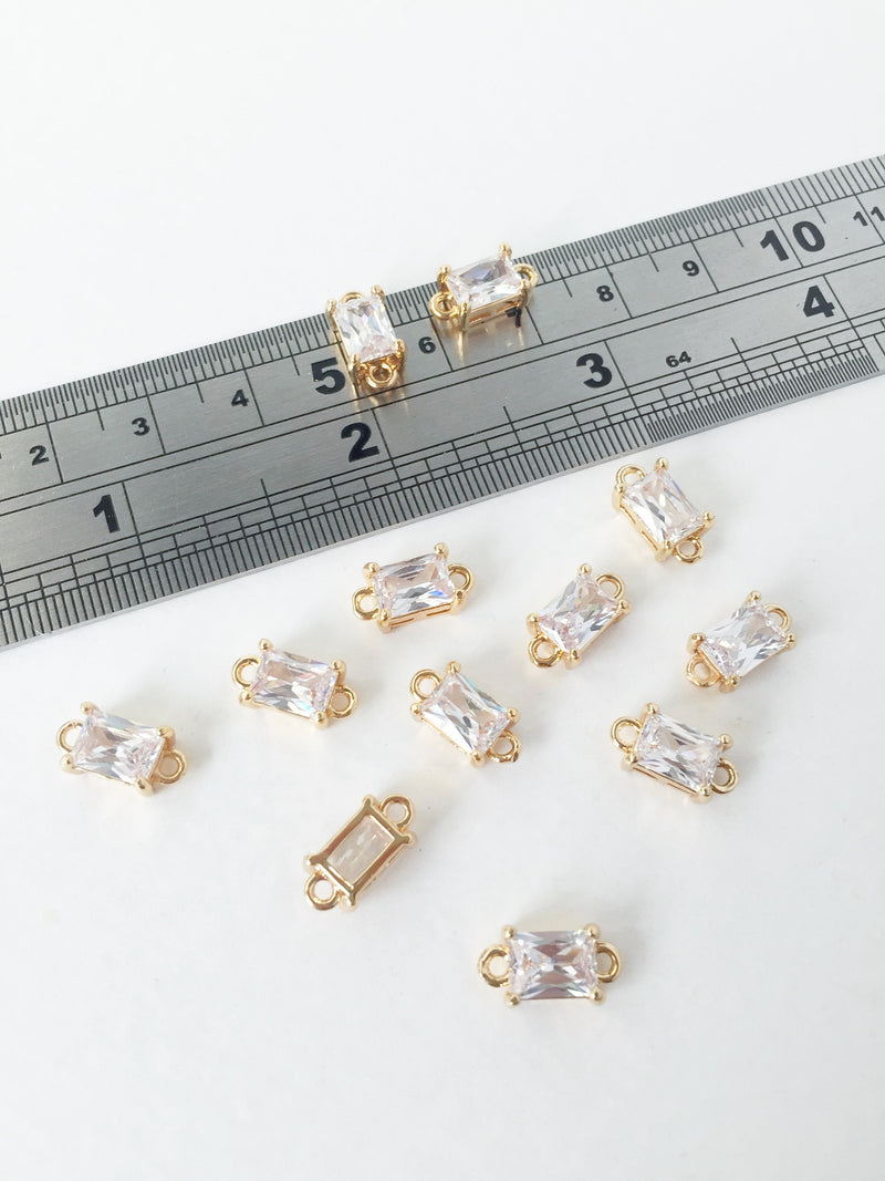 2 x 24K Gold Plated Faceted Pink Glass Rectangle Connectors, 12x6mm (1440)