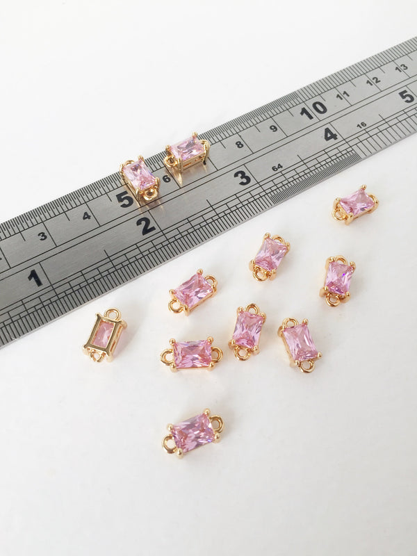 2 x 24K Gold Plated Pink Faceted Glass Rectangle Connector, 12x6mm (1439)