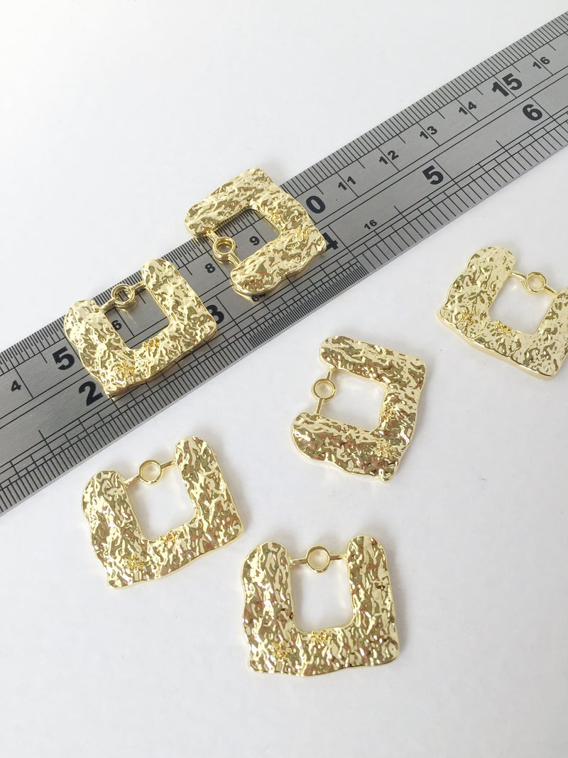 2 x Textured Gold Rectangle Charms, 24x21mm (0166)