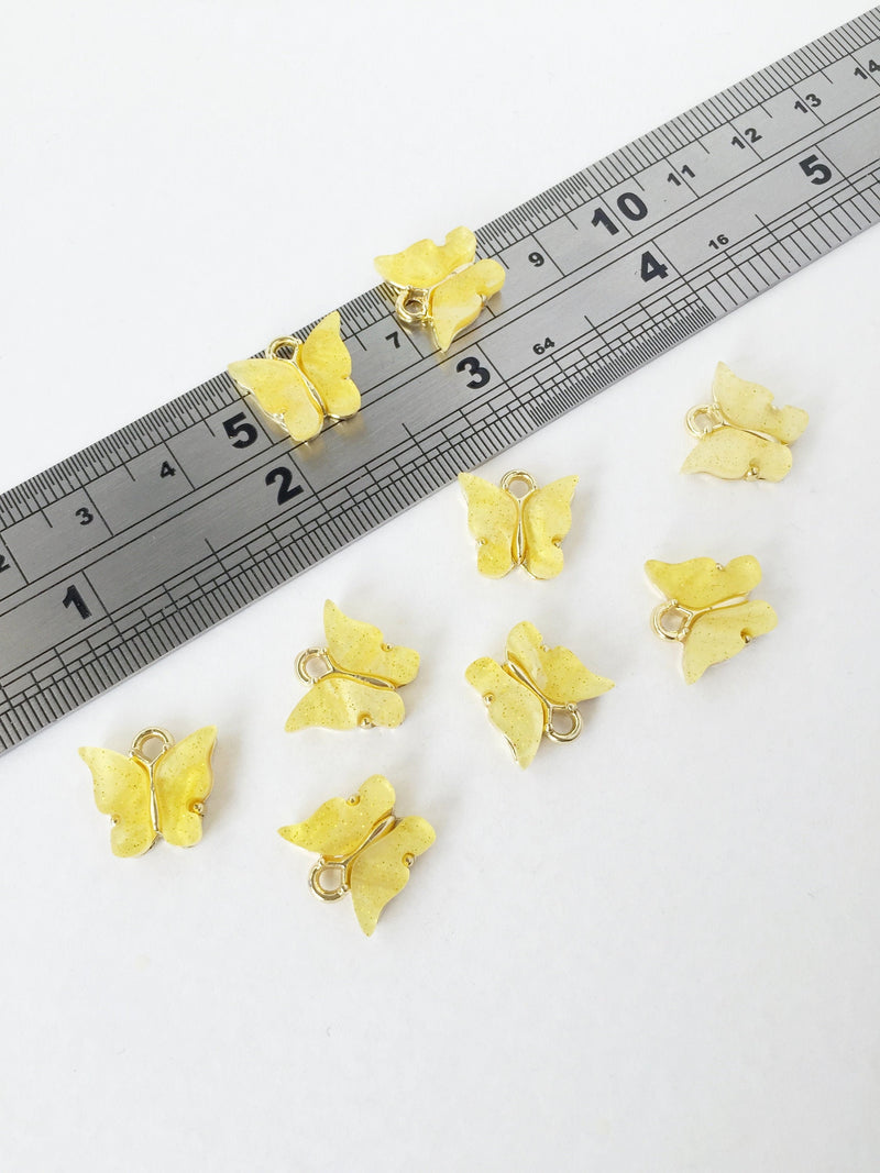 4 x Gold Plated Lemon Yellow Resin Butterfly Charms, 12.5x13mm (1453)