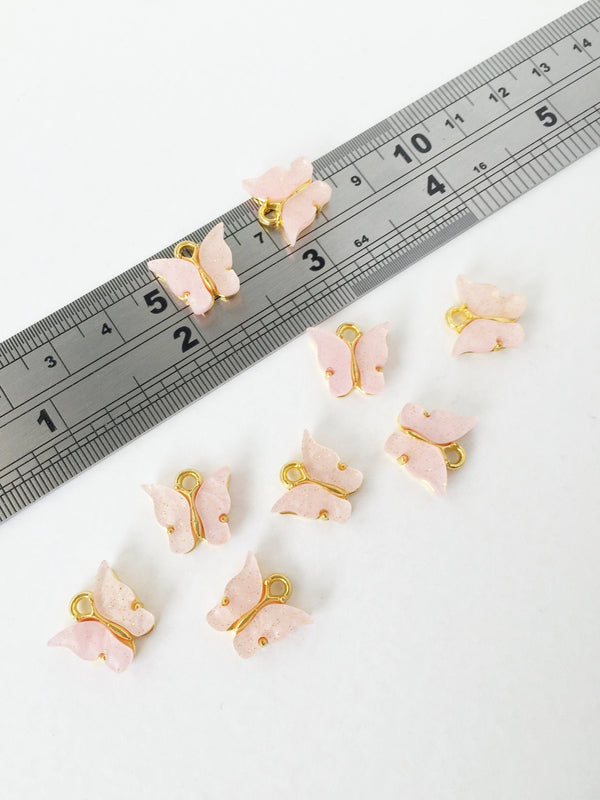 4 x Gold Plated Blush Pink Resin Butterfly Charms, 12.5x13mm (1452)