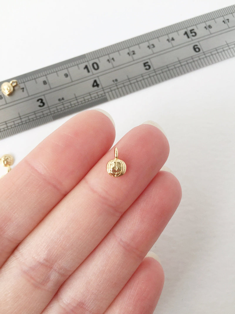 2 x 18K Gold Plated Tiny Pumpkin Charms, 8x6mm (1461)